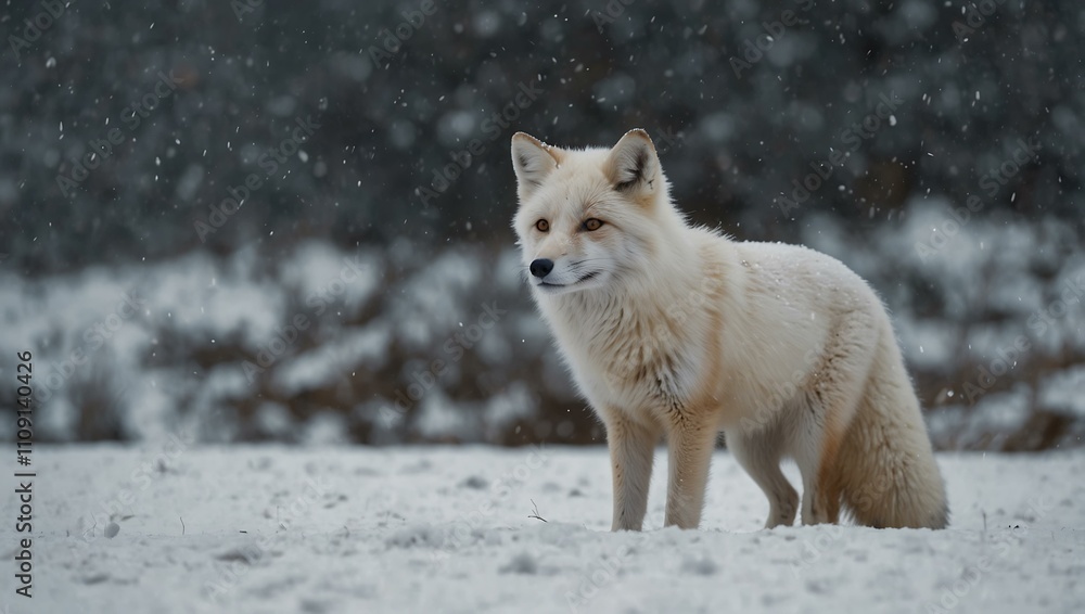 Obraz premium White fox in a snowy setting.