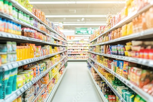 Grocery store aisle filled with various foods and products