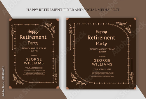 happy retirement party flyer template and social media post