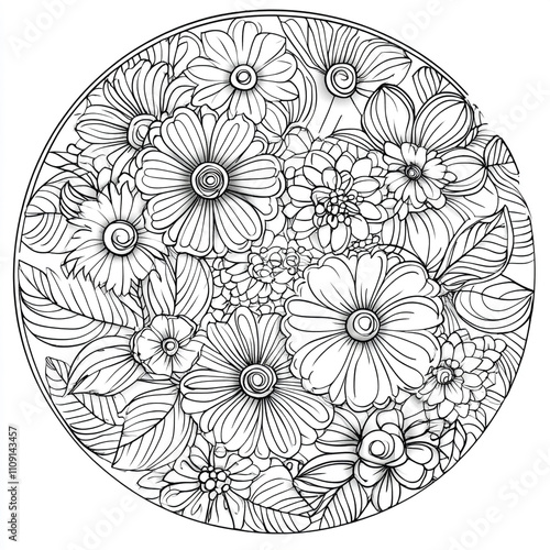 Circular Floral Mandala Coloring Page Design