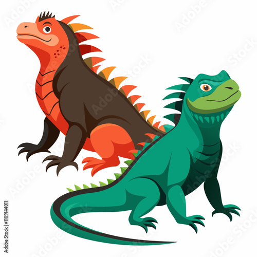 Marine Iguana Vector Illustration on White Background