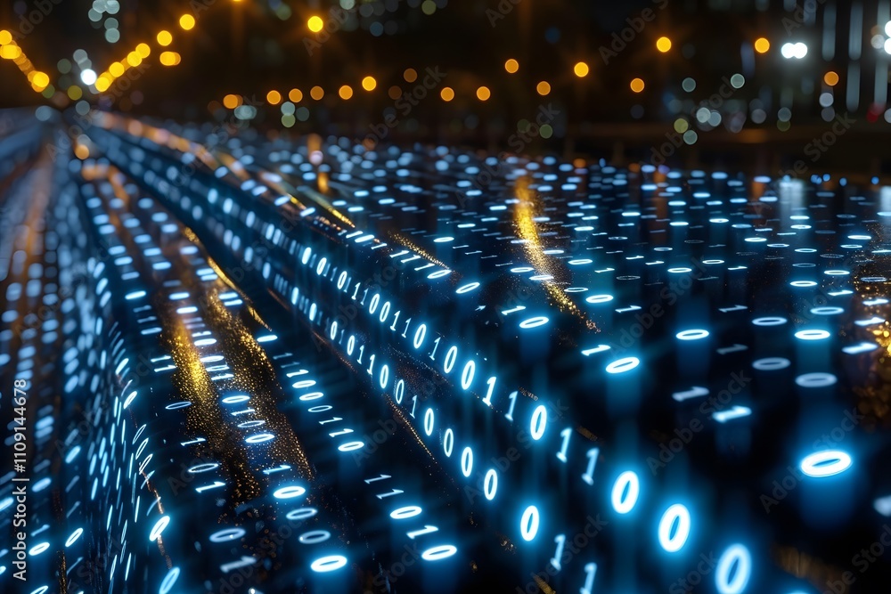 Fototapeta premium Futuristic Digital Matrix with Glowing Binary Code for Technology Design