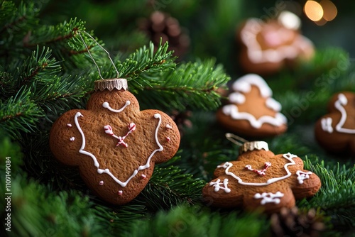 A close-up shot of cookies placed on a tree branch, great for food or nature-related themes photo