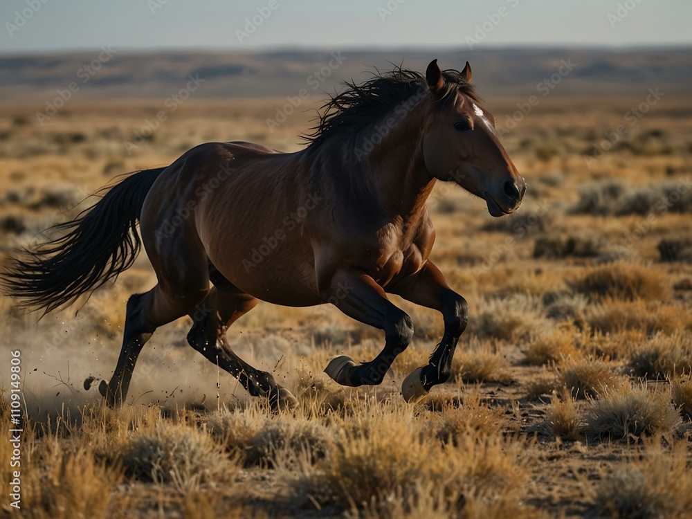 Obraz premium Wild horse galloping across a dynamic, open plain.