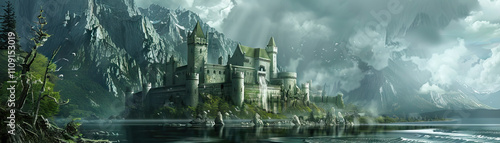 Fantasy Castle: Fantasy castle colors like castle stone gray, dragon scale green, and knight's armor silver create a fantasy castle theme photo