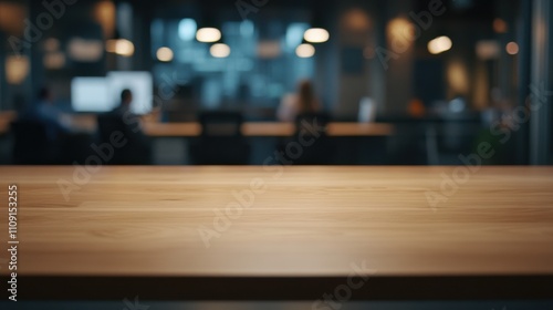 Wallpaper Mural A blurred office background with a focus on a wooden table, creating a modern and professional ambiance. Torontodigital.ca