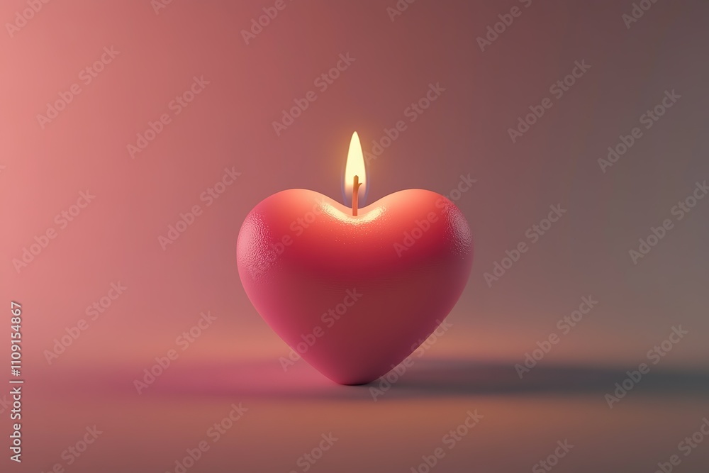 A red heart with a lit candle inside A red heart with a lit candle inside
