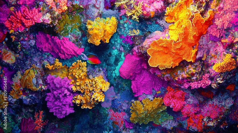 Naklejka premium Aerial View of Vibrant Coral Reef Patterns in Crystal Clear Water