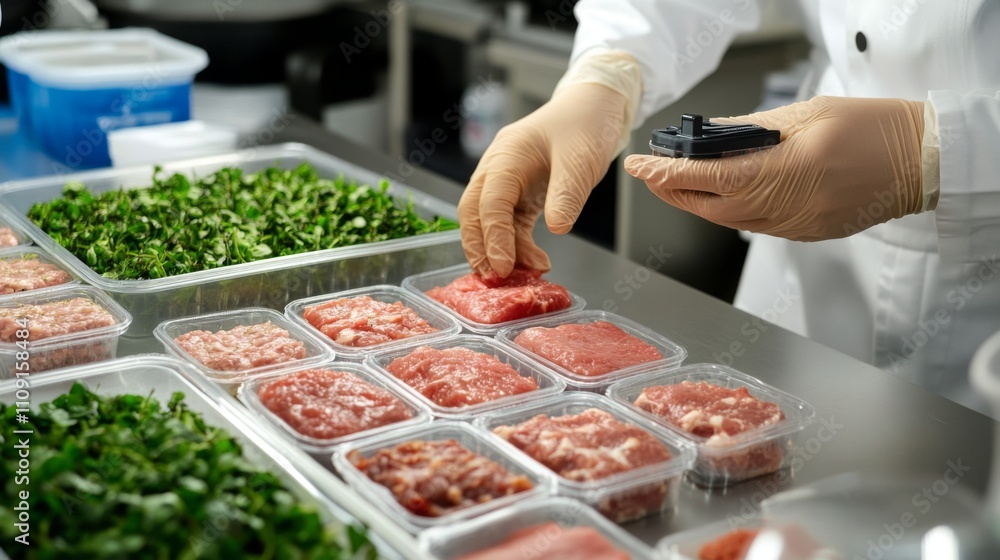 Obraz premium Meat Processing and Quality Control: A Close-Up View