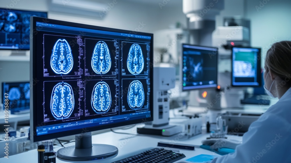 Fototapeta premium Medical Imaging: Brain Scan Analysis in a Modern Laboratory