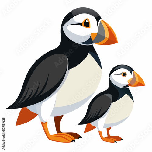 White Background Puffin Vector Illustration