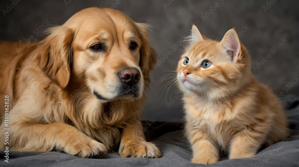 The Golden retriever and the kitten The Golden retriever and the kitten