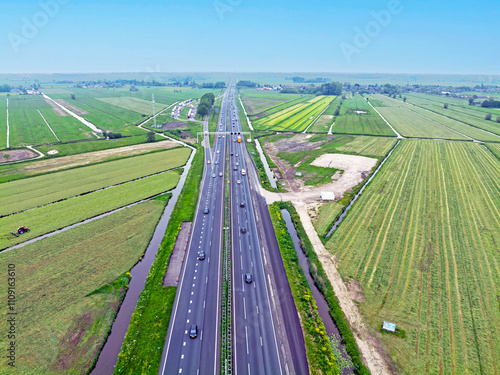 Aerial from the highway A27 near Gorninchem in the Netherlands