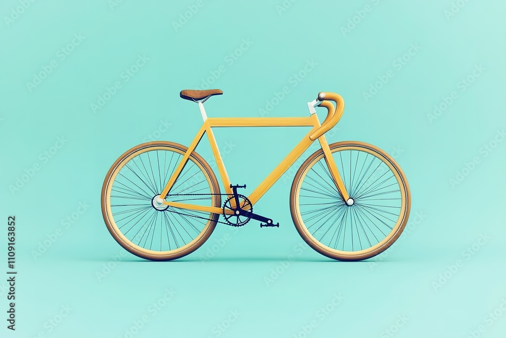 Fototapeta premium A yellow bicycle with a wooden frame is shown on a blue background
