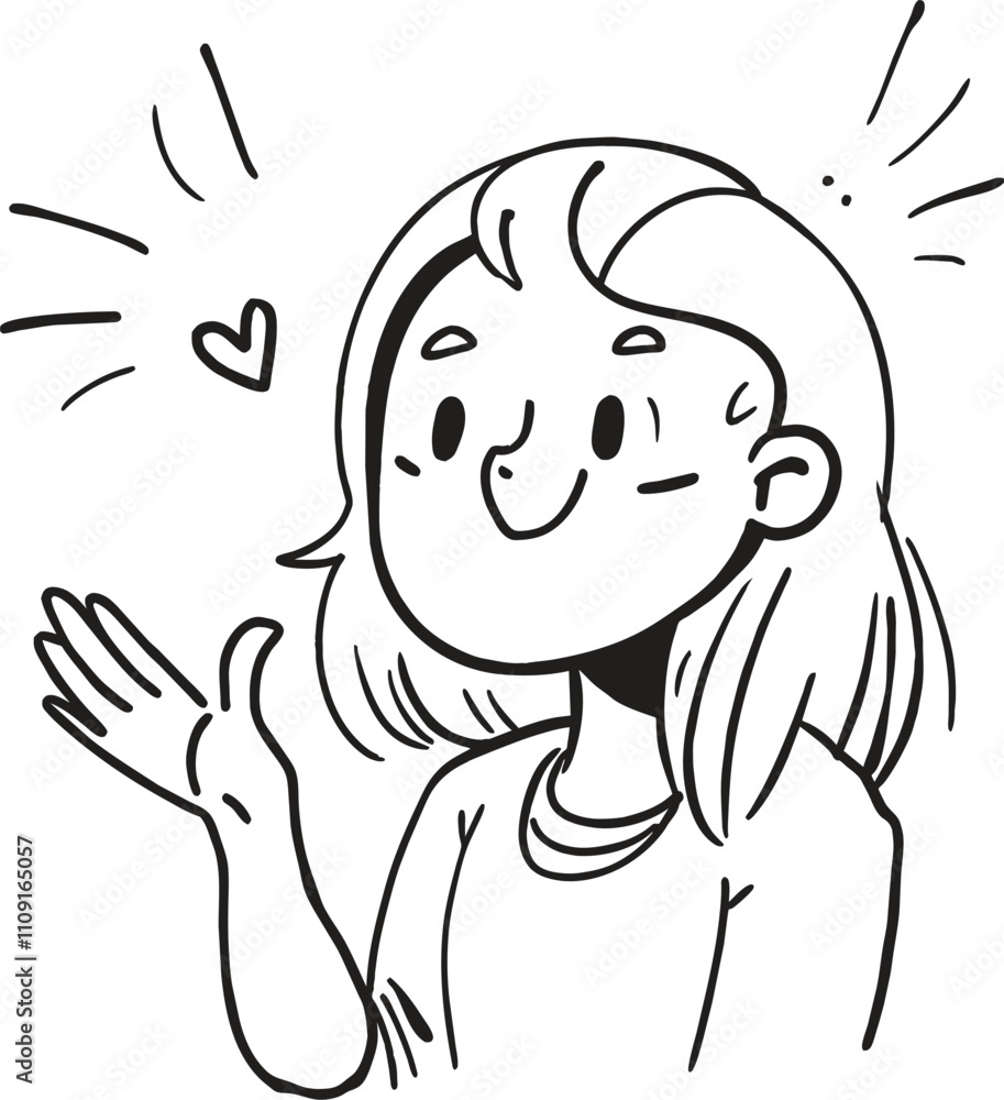 Obraz premium Doodle Style happy Girl Vector Illustration, Isolated Hand Drawn Art
