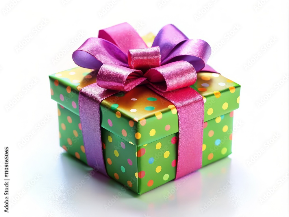 Obraz premium Charming Tilt-Shift Photography of a Colorful Gift Box Illustration Isolated on a Crisp White Background, Perfect for Holiday and Celebration Themes in Stock Images