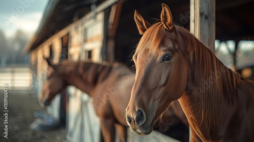 In the stable with horses in a equestrian center near russian city Kaluga.
