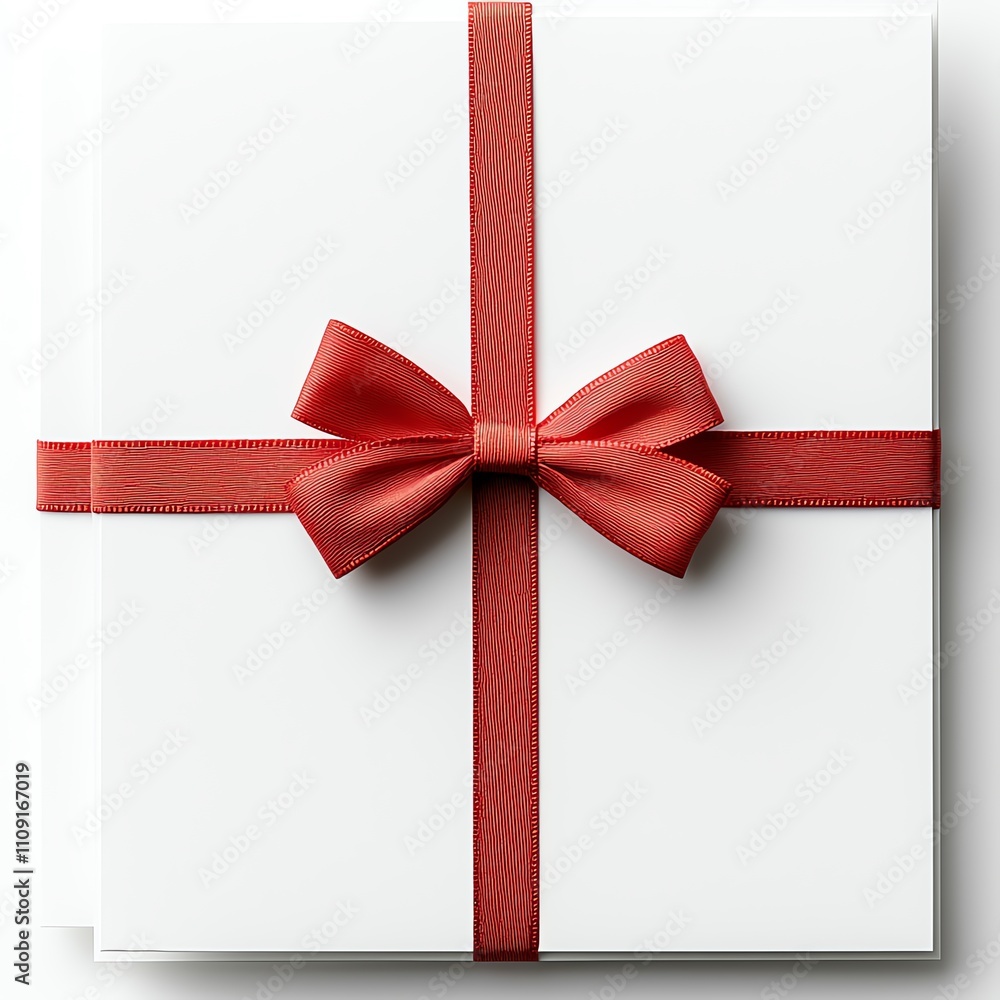 A beautifully wrapped gift box featuring a pristine white surface and a vibrant red ribbon A beautifully wrapped gift box featuring a pristine white surface and a vibrant red ribbon