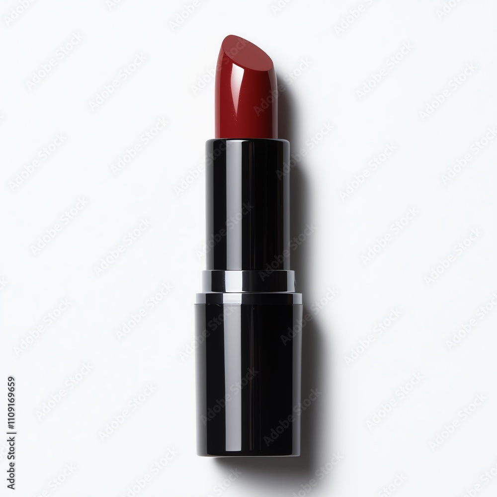 Obraz premium A bold red lipstick on a clean surface, perfect for showcasing beauty products. Ideal for makeup tutorials, beauty blogs, and cosmetic advertisements.