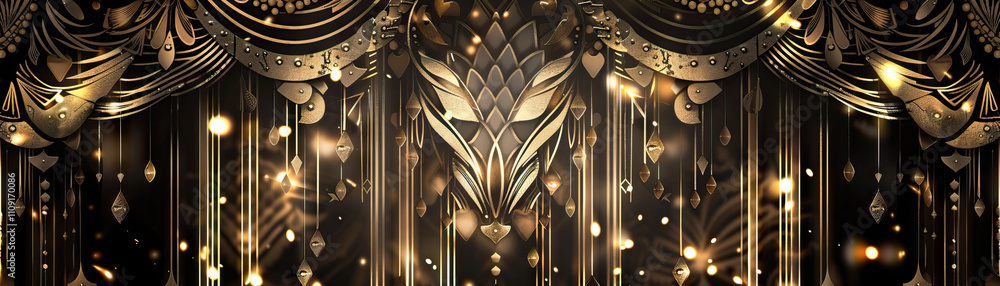 Fototapeta premium Jazz Age: Roaring twenties colors like art deco gold, speakeasy black, and flapper dress silver create a jazz age theme