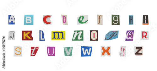Obraz na plátne Isolated Ransom Letter Pack with cutout Y2K style english alphabet, retro style