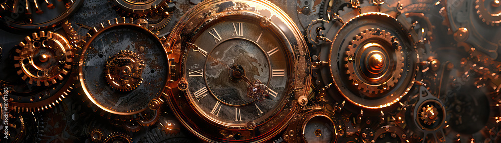 Obraz premium Gothic Steampunk: Dark, moody colors like steampunk brown, gothic black, and Victorian red create a gothic steampunk theme