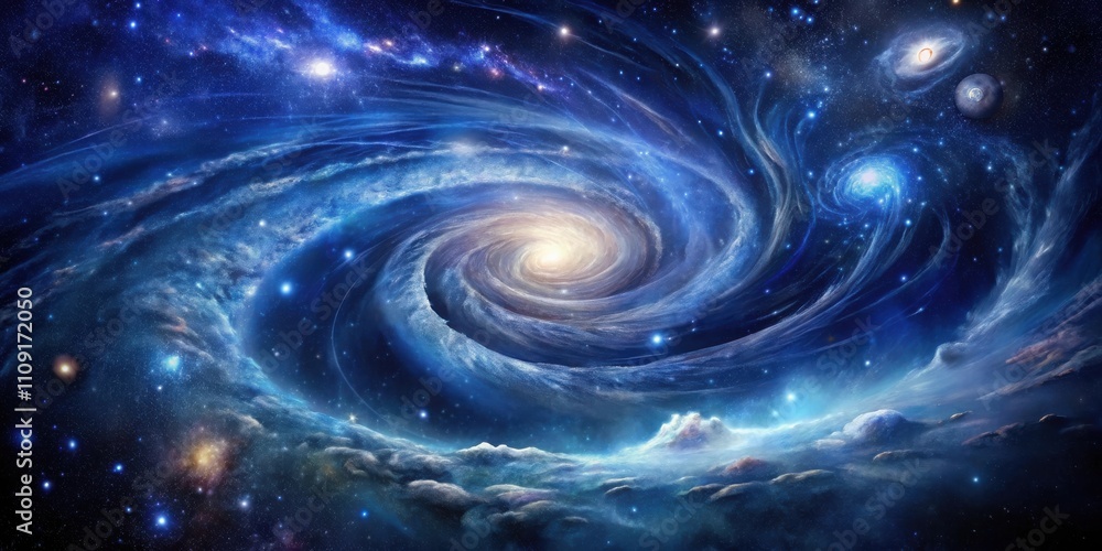 Fototapeta premium A swirling galaxy of stars and gas clouds, illuminating the vast expanse of the cosmos with a celestial dance of light and matter.