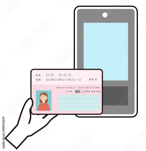 マイナンバーカードをカードリーダーにスキャンさせて認証に使っているイメージのイラスト