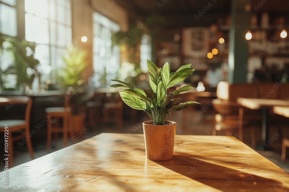 Lively Indoor Plant in Cozy Café Lively Indoor Plant in Cozy Café
