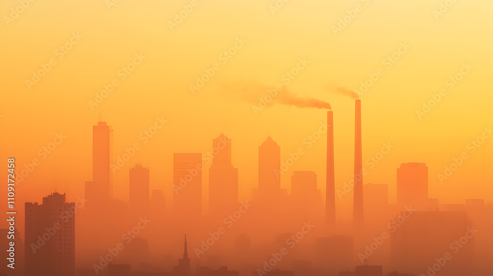 Smog-Shrouded Cityscape at Sunrise Industrial Pollution and Urban Haze Smog-Shrouded Cityscape at Sunrise Industrial Pollution and Urban Haze