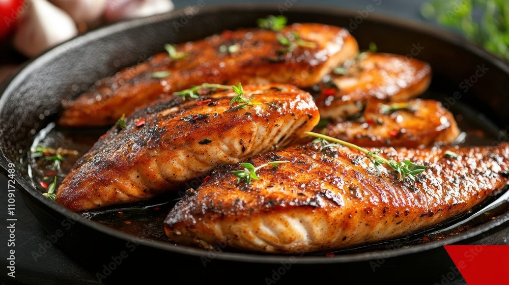 Sizzling Grilled Salmon Fillets in Pan Sizzling Grilled Salmon Fillets in Pan