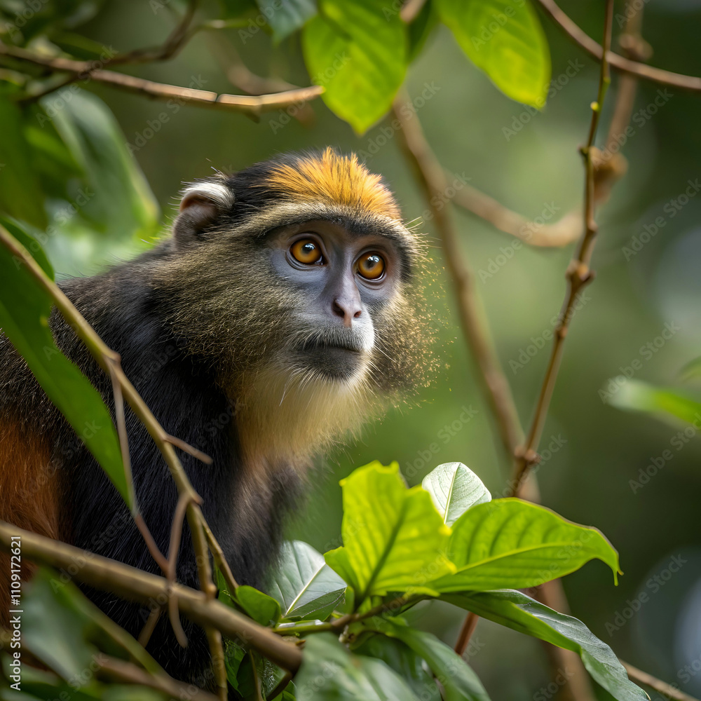 Fototapeta premium endangered monkey in tropical forest close up port
