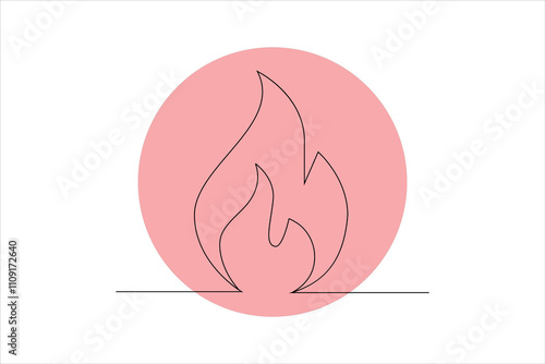 Continuous one line bonfire drawing and outline editable stroke