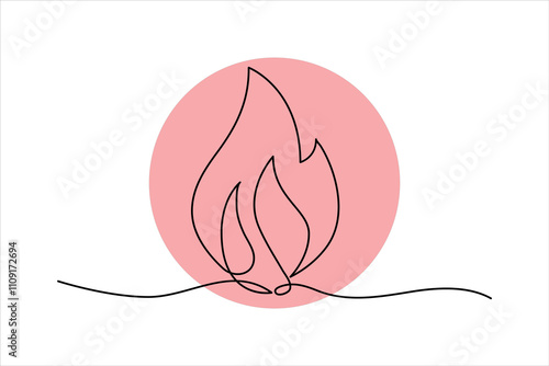 Continuous one line bonfire drawing and outline editable stroke