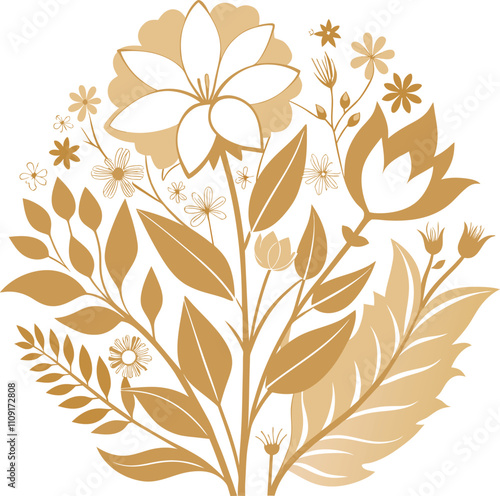 Elegant Golden Leaves Vector Illustration. Luxurious Nature Element