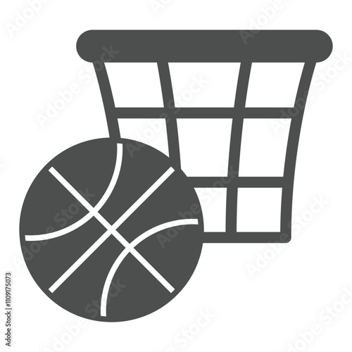 Basket with ball solid icon, basketball game concept. Vector graphics. Basketball sign on white background, glyph style icon for mobile or web design.
