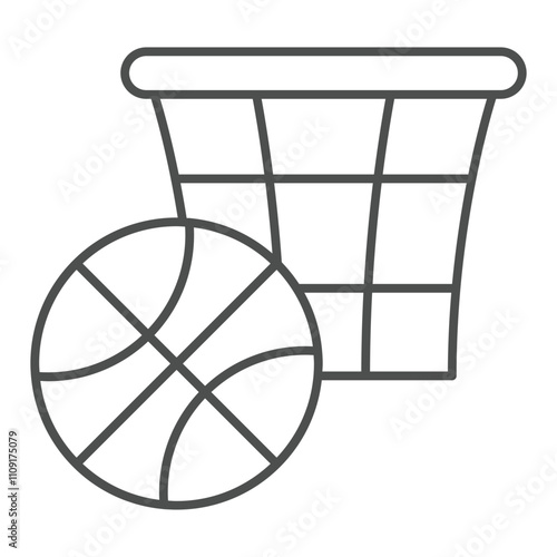 Basket with ball thin line icon, basketball game concept. Vector graphics. Basketball sign on white background, outline style icon for mobile or web design.