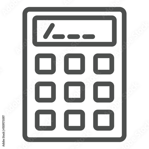 Office calculator line icon, counting numbers concept. Vector graphics. Calc sign on white background, outline style icon for mobile or web design.