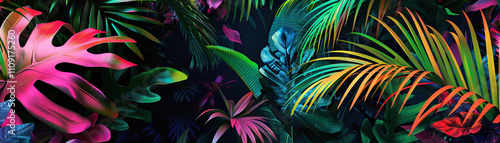 Neon Jungle: Neon jungle colors like neon green, electric pink, and glowing orange create a neon jungle theme photo