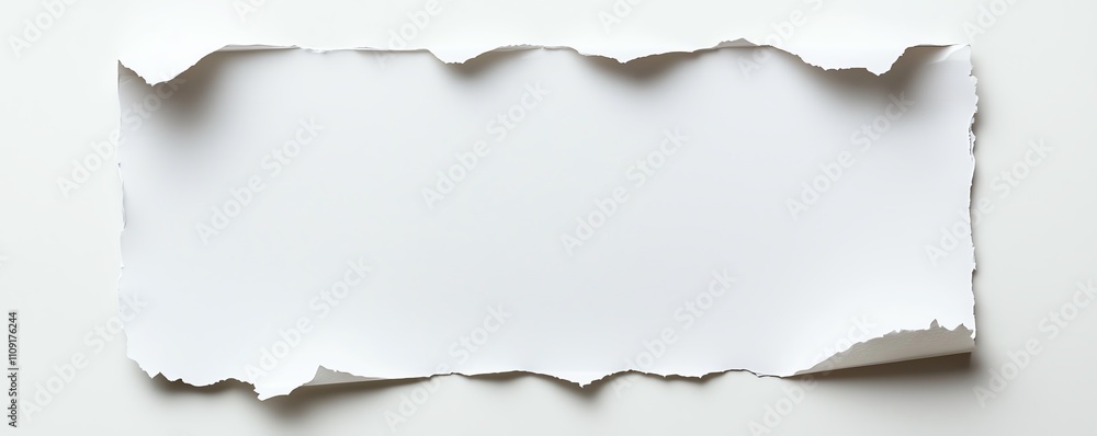 Fototapeta premium A close-up of a piece of torn white paper on a simple background, showcasing its texture and edges. Ideal for presentations, design projects, and creative applications.