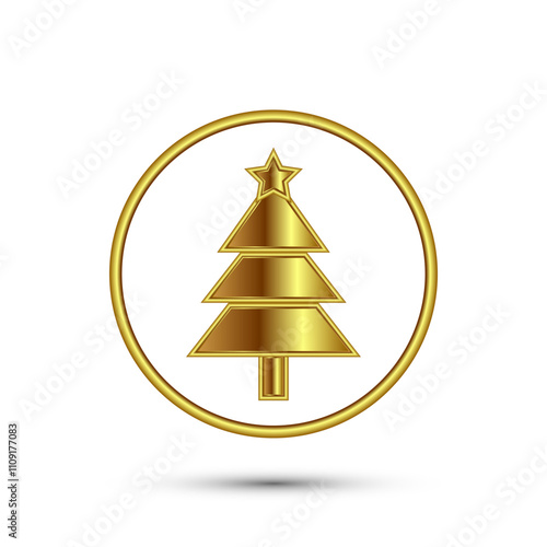 Christmas tree icon design in gold color style