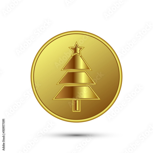 Christmas tree icon design in gold color style