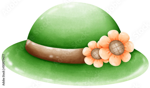 Green hat with sunflowers