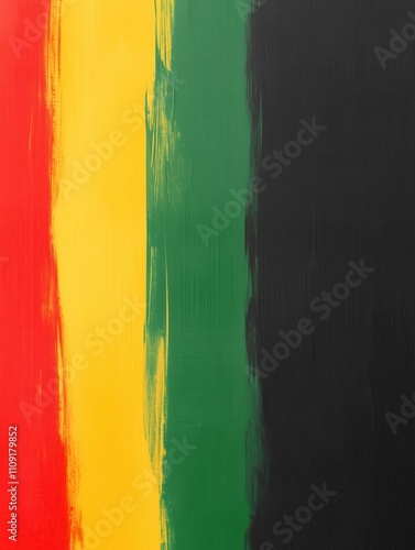 Abstract illustration in red, yellow, green, and black representing cultural and symbolic significance. Black History Month 2025.