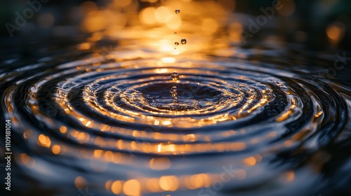 Wallpaper Mural Mesmerizing water droplets creating ripples in golden light reflections Torontodigital.ca