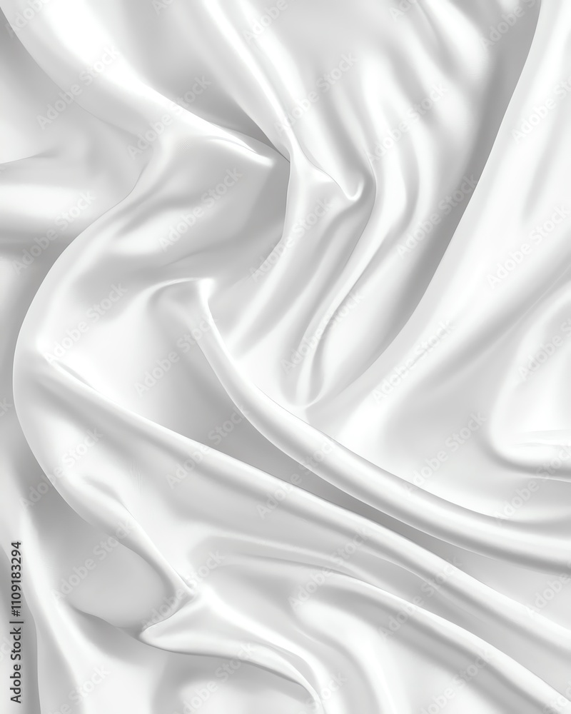 Obraz premium A close-up view of luxurious white satin fabric, elegantly draped and softly illuminated