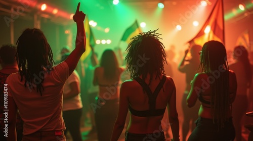 International Reggae Day celebration peoples. Ragga Jamaican dance music party