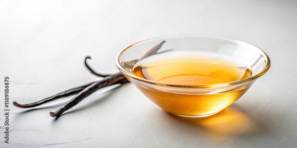 Minimalist Photography of Vanilla Syrup in a Bowl on a Pure White Background, Perfect for Culinary, Food Styling, and Beverage Related Imagery for Stock Photo Needs Minimalist Photography of Vanilla Syrup in a Bowl on a Pure White Background, Perfect for Culinary, Food Styling, and Beverage Related Imagery for Stock Photo Needs