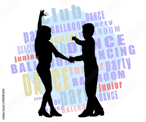 Children silhouettes. Ballromm dancing boy and girl, vector illustration.