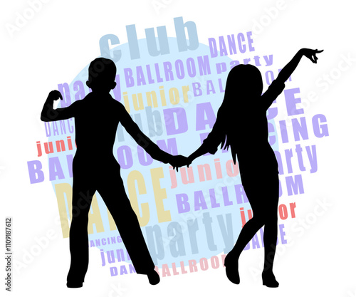 Children silhouettes. Ballroom dancing boy and girl, vector illustration.